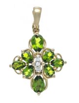 Chromdiopside clip pendant GG/WG 585/000 with 8 faceted chromdiopside drops 5.5 x 3.9 – 4.5 x 2.7 mm