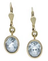 Aquamarine earrings GG 585/000 with 2 oval-faceted aquamarines, 9.0 x 6.8 mm, pale light blue, eye-