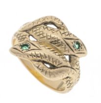 Snake ring GG 585/000 in the shape of two snakes facing each other, set with two round-faceted