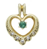 Emerald Heart Pendant GG 585/000 with one round-faceted emerald, 3 mm, green, transparent with