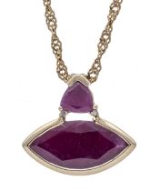 Ruby-Diamond Pendant RG 585/000 featuring one marquise-cut and one trilliant-cut ruby, 17.7 × 5.6