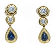 Sapphire and Brilliant-Cut Diamond Stud Earrings GG 750/000 with 2 teardrop-shaped faceted sapphires