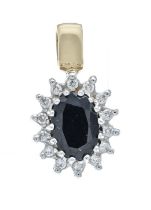 Sapphire Brilliant Pendant GG/WG 585/000 with one oval-faceted sapphire 7 x 4.8 mm, dark blue,