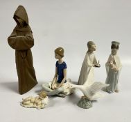 SIX PIECES OF LLADRO TO INCLUDE A MONK STUDY.
