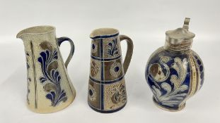 3 X GERMAN METTLACH STYLE JUGS.