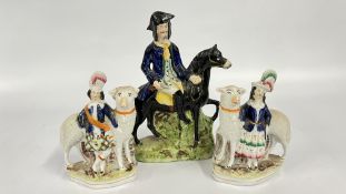 A GROUP OF STAFFORDSHIRE FIGURES TO INCLUDE DICK TURPIN ETC.