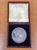MEDALLIONS: 1902 CORONATION 56mm, SILVER IN DAMAGED CASE.