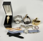 A GROUP OF 6 DESIGNER WATCHES TO INCLUDE INTERCHANGEABLE FOLLI FOLLIE, GUESS, ROTARY ETC.