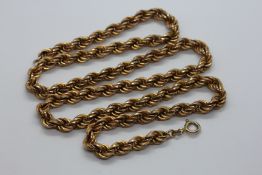 A 9CT GOLD ROPE NECKLACE - LENGTH 60CM
