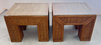 A PAIR OF WICKER AND BAMBOO OCCASIONAL TABLES.