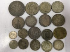 COINS: TUB WITH OVERSEAS MAINLY SILVER INCLUDING GERMANY 1904 5 MARKS, AUSTRALIA, SOUTH AFRICA ETC.