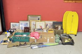 SEVEN BOXES OF ASSORTED HOUSEHOLD SUNDRIES TO INCLUDE BOOKS, METAL WARE, CABINET ORNAMENTS,