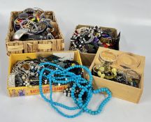 4 X BOXES CONTAINING AN EXTENSIVE GROUP OF ASSORTED BEADED NECKLACES, BANGLES, HARD STONE EXAMPLES,