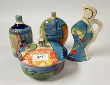 A COLLECTION OF RICHARD WILSON ABSTRACT STUDIO POTTERY TO INCLUDE FLAT BOTTLE HEIGHT 15CM,