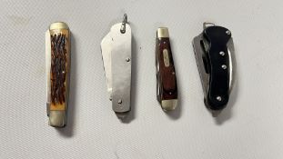 4 ASSORTED POCKET KNIVES TO INCLUDE CAMILLUS HARRISON FISHER,