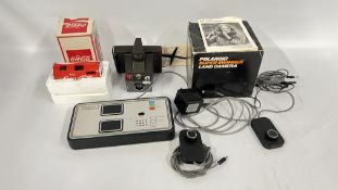A VINTAGE POLAROID SUPER SWINGER LAND CAMERA IN ORIGINAL PRESENTATION BOX + A COCA COLA CAN CAMERA