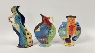 A COLLECTION OF RICHARD WILSON GLAZED ABSTRACT STUDIO POTTERY TO INCLUDE PITCHER IN AN ABSTRACT