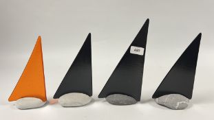 FOUR SOPHIE GREGSON PEBBLE YACHTS, THE TALLEST 25.3CM.