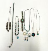 MIXED SILVER / WHITE METAL AND TURQUOISE JEWELLERY.