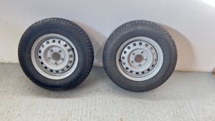 A PAIR OF FIVE STUD TRAILER WHEELS ON KORGOMAX ST 6000 165 R13 TYRES 