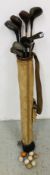 SET OF 12 VINTAGE GOLF CLUBS TO INCLUDE IRON AND WOODS IN A VINTAGE CANVAS GOLF BAG - BAG A/F AND 8