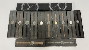 16 BOXED AS NEW EAGLEMOSS MILITARY DESIGN WRIST WATCHES.