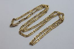 A 9CT YELLOW GOLD FIGARO LINK NECKLACE, LENGTH 61CM.