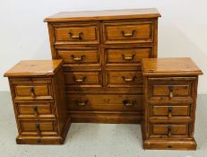 A SOLID STAINED PINE 7 DRAWER CHEST,
