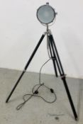A MODERN TRIPOD FILM STYLE FLOOR LAMP - SOLD AS SEEN.