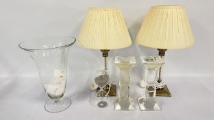 A MATCHED PAIR OF DESIGNER CLEAR GLASS CANDLESTICKS H 26.