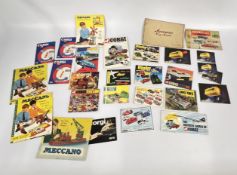 A TRAY OF APPROXIMATELY 30 VINTAGE CORGI, DINKY AND MECCANO CATALOGUE PAMPHLETS.