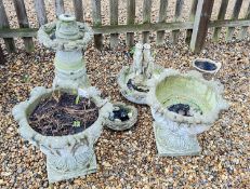 PAIR STONEWORK PEDESTAL PLANTERS OF ACANTHUS LEAF DESIGN ALONG WITH OTHER DECORATIVE GARDEN