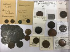 COINS: TUB WITH A SELECTION OF TOKENS ETC, 1795 BECCLES HALFPENNY, 17th CENTURY (4),