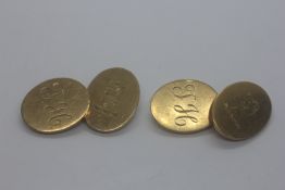 PAIR OF HEAVY 9CT GOLD CUFF LINKS BEARING MONOGRAM J.H.