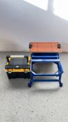 A DRAPER FOLDING WORK BENCH AND A DEWALT TOOL BOX.