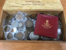 COINS: CIGAR BOX VARIOUS INCLUDING 1902 CORONATION BRONZE MEDALLION IN BOX OF ISSUE,