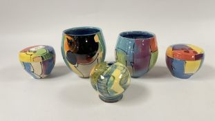 A LARGE COLLECTION OF RICHARD WILSON GLAZED ABSTRACT STUDIO POTTERY TO INCLUDE TWO EGG FORM POTS