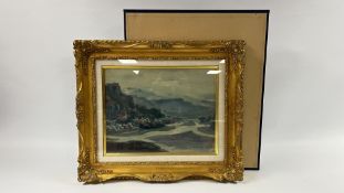 A FRAMED AND MOUNTED OIL VALLEY SCENE BEARING SIGNATURE K. KODENA 1935.