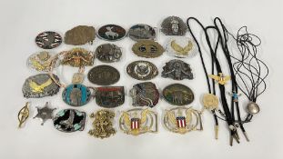 A COLLECTION OF AMERICAN BUCKLES AND BOOT LACE TIES.