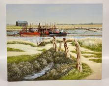 A MOUNTED OIL ON CANVAS DEPICTING A LOCAL COASTAL SCENE, BEARING SIGNATURE K.