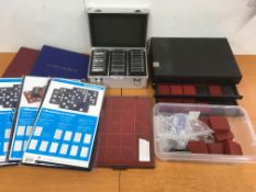 COINS: A BOX OF COIN COLLECTOR'S ACCESSORIES, ALBUMS, METAL 'FLIGHT' STYLE CASE WITH CAPSULES,
