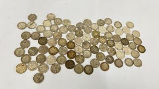 A COLLECTION OF PRE - 1947 SILVER 3D COINS (APPROX 85 IN TOTAL).