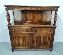 (R) OAK FINISH COURT CUPBOARD, W 126 X D 47 X H 132CM.