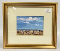 A FRAMED AND MOUNTED OIL ON CARD BEARING SIGNATURE JAMES ALLEN TITLED DAY AT THE BEACH SHERINGHAM