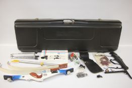 MARKSMAN LES HOWES SUPER METEOR ARCHERY BOW WITH ARROWS, CASE AND ACCESSORIES.