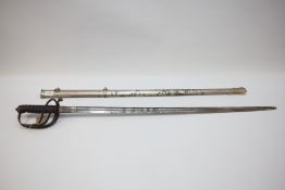 ROYAL ARTILLERY OFFICERS SWORD WITH SCABBARD OPEN BASKET HILT.