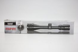BOXED AS NEW BUSHNELL RIMFIRE OPTICS 4-12X40 RIFLE SCOPE.