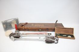 ANTIQUE LEATHER BOUND HAMMOND BOTHERS MOTORING CASE WITH ACCESSORIES, TWO SHOOTING STICKS,
