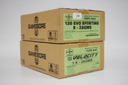 500 X GAMEBORE 12 GAUGE EVO SPORTING 8-28gms FIBRE WAD CARTRIDGES.