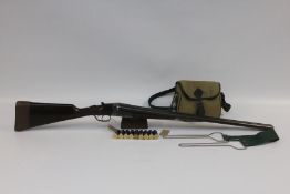 GOWER 12 GAUGE SIDE BY SIDE SHOTGUN, 28 INCH BARRELS, #75470 WITH CANVAS GUN SLEEVE,